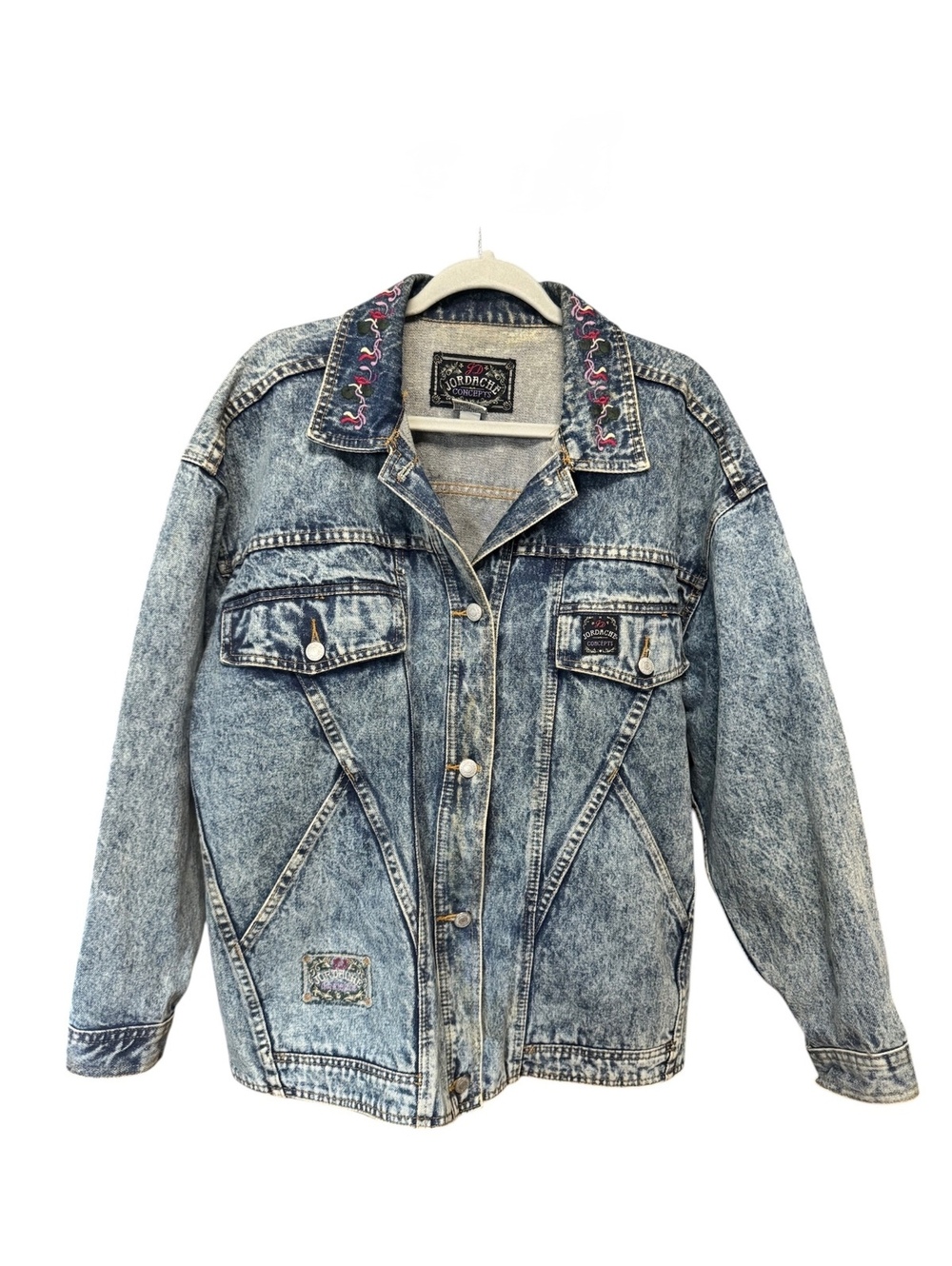 Vintage 80s Jordache Concepts Acid Wash Denim Jacket Large Embroidery